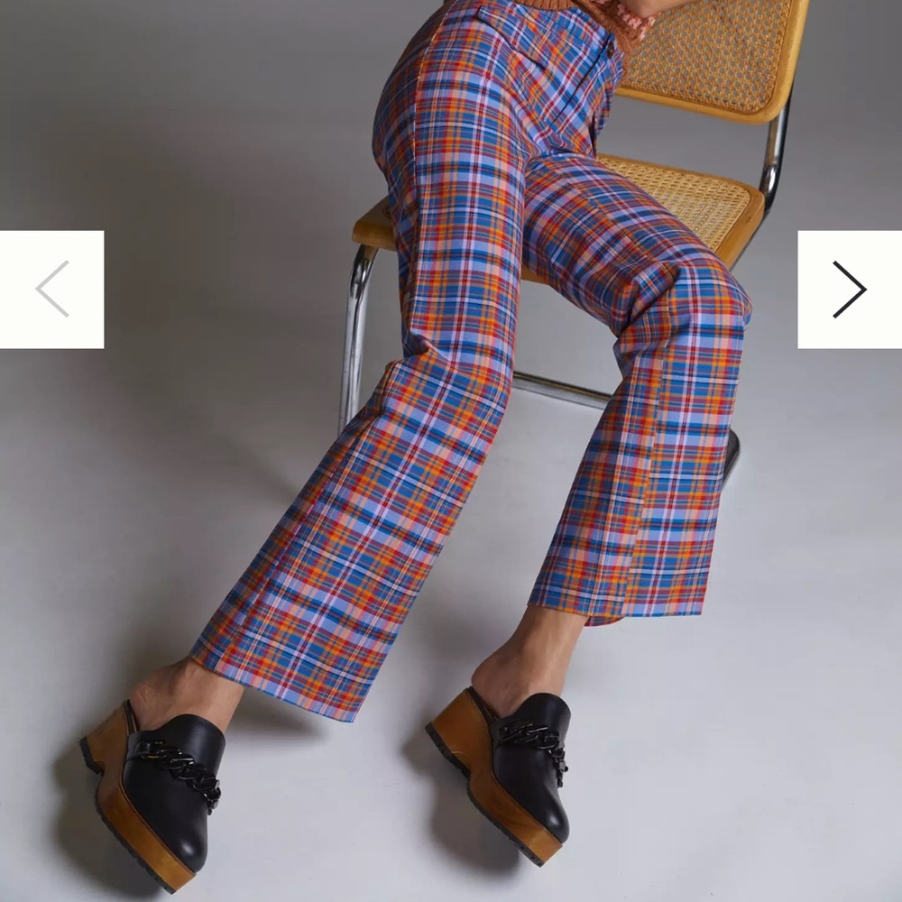 ANTHROPOLOGIE Mauve Flared Plaid Pants Size 6 - Picture 2 of 15